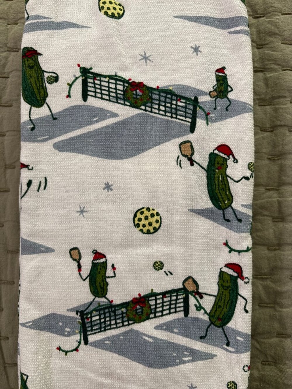Isaac Mizrahi Set of 3 Kitchen Towels, Christmas Pickles Playing Pickleball